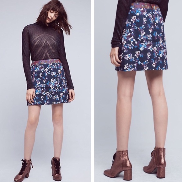 Anthropologie Blue Floral Mini Skirt - Picture 1 of 4